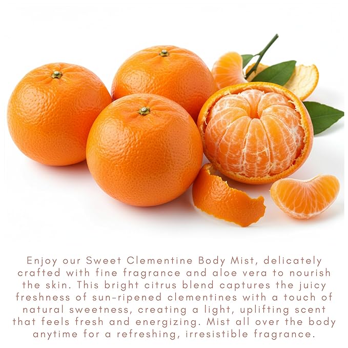 Olivia Care Body Mist Spray Made with Natural Sweet Clementine Scent - Refreshing, Soothing, Cooling & Moisturizing - Eliminate Odor with Fresh Floal Aroma - 4 FL OZ