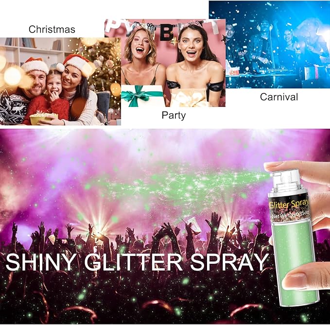 Scarman Hair and Body Glitter Spray, 1PC Glitter Hairspray Dry Powder Makeup for Clothes, Festival Rave Prom Loose Sparkle Powder,Holographic Ultra Fine Resin Glitters for Crafts (1PC Light Green)