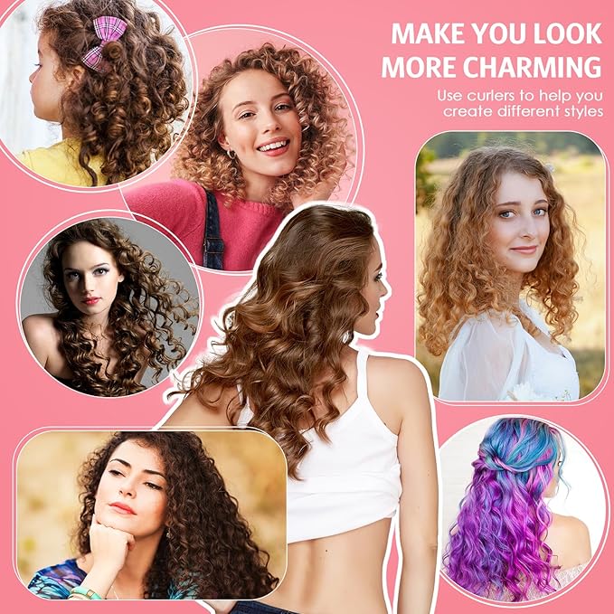 WILLBOND 60 Pieces Flexible Curling Rods Hair Curlers Rollers Twist Flexi No Heat Rods Rollers for Long Short Hair Women(0.3 x 7 Inch,Pink)