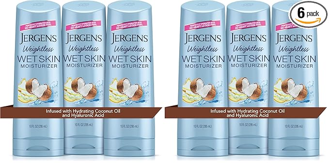 Jergens Wet Skin Body Moisturizer with Coconut Oil,In Shower Lotion for Dry Skin,Fast-Absorbing,Non-Sticky,Dermatologist Tested,10 Oz,(Pack of 6)