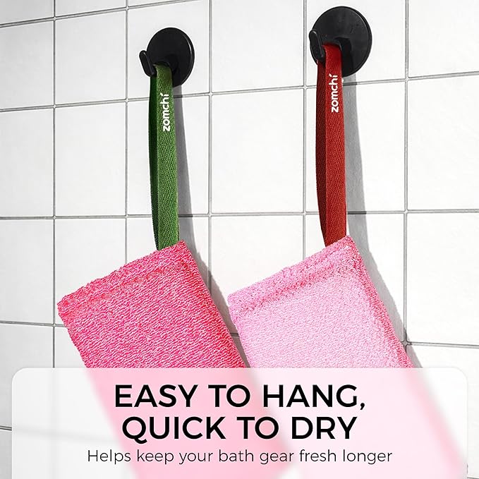ZOMCHI Body Scrubber, Exfoliating Sponge with Different Levels, Body Exfoliator for Removing Dead Skin, Gentle & Deep Scrub for Women & Men (2-Pack, Pink)