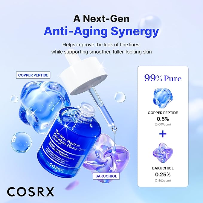 COSRX The Blue Peptide Bakuchiol Plump Glow Serum, Korean Peptide Plumping Serum for Face, GHK-Cu Copper Peptides with Bakuchiol, Anti-aging & Skin Firming Care, Korean Skin Care, 1.69 Fl Oz