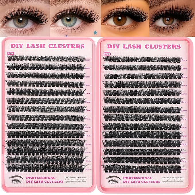 Lash Clusters 80D 100D Eyelash Clusters Volume Thick 10-18mm D Curl Soft Individual DIY Lash Extensions Fluffy Wispy Lightweight Reusable Natural Look at Home for Beginners(518 Pcs)