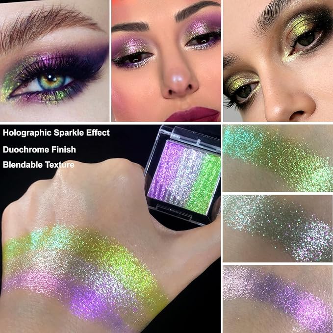 Afflano Chameleon Iridescent Eyeshadow, Multichromatic Duo Chrome Eyeshadow High Color Payoff, Holographic Sparkly Glitter Eye shadow Rainbow Makeup, Half Magic Eyeshadows for Party, Daily Makeup #04