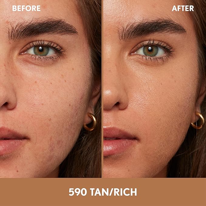 COVERGIRL Clean Fresh Nourishing Skin Tint, 590 Tan/Rich, Liquid Foundation, Dewy Finish, Infused with Coconut & Aloe, Vegan Formula