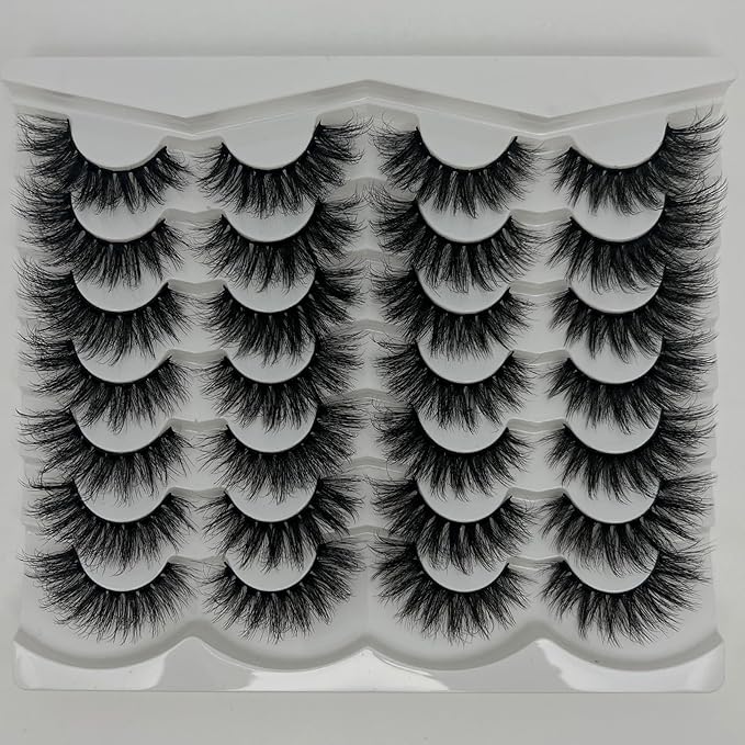 Strip Lashes Mink Cat Eye 3D Soft Faux Mink Fluffy Lashes Pack, Wispy Cateye C Curl False Eyelashes Pack, 18mm Natural Long 14 Pairs