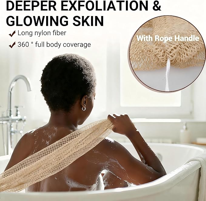 African Net Sponge Authentic for Exfoliating - Extra Knots for Deep Cleansing & Back Scrubbing - Body Scrubber Washcloth for Women & Men - Daily Shower Exfoliator for Smooth, Glowing Skin(Gold)