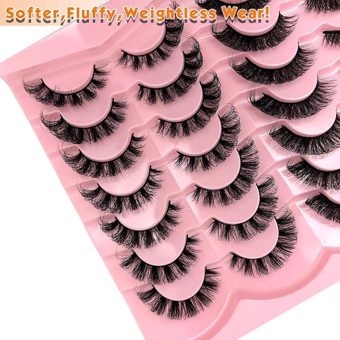 loladook D Curl Lashes Strips Natural False Eyelashes Mink Wispy Cat Eye 16mm Wispies 3D Volume Eyelashes Pack Faux Mink Lashes that Look Like Extensions