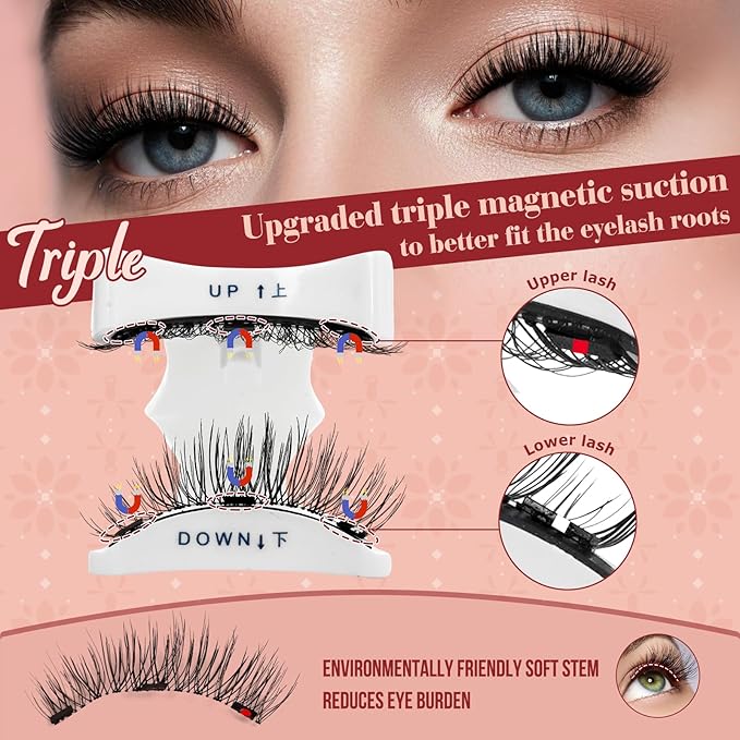 Higu clace Magnetic Eyelashes Magnetic Lashes with Applicator Soft Magnetic Eyelashes Natural Look Pestañas Magnéticas No Need Glue Easy to Wear and Remove Pestañas Magnéticas Naturales(A03)