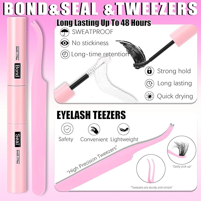 YIDUO Spikes Lash Clusters Kit 406Pcs Volume Manga Cluster Eyelash Extensions Kit 10-18mm Wispy Lashes Clusters wide band Anime Individual Lash Cluster with Lash Glue Easy to Use for Beginners