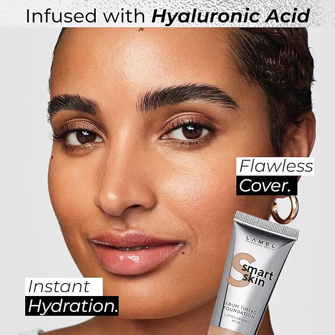 LAMEL Smartskin Serum Tinted Foundation - Hydrating & Nourishing - Hypoallergenic & Skin-Caring - Color Correcting - Anti-Aging Formula with Hyaluronic Acid, 407-1,18 fl.oz