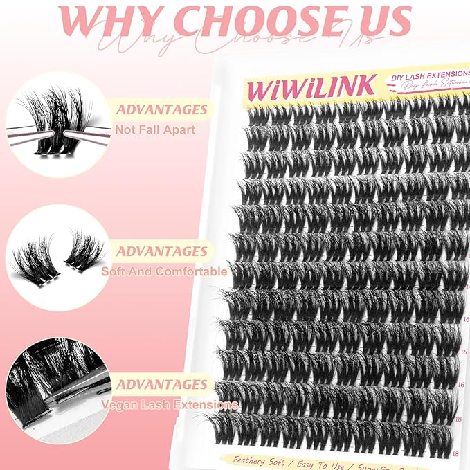 Volume Bomb Lash Clusters 10-18mm Fluffy Eyelash Clusters DIY Lash Extension 0.3mm Thin Band Wispy Individual Cluster Eyelash Extensions 3D False Eyelashes