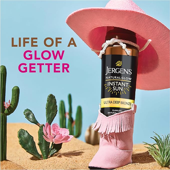 Jergens Natural Glow Instant Sun Body Mousse, Self Tanner for Ultra Deep Bronze Tan, Sunless Tanning Body Bronzer, Natural Looking Fake Tan, 6 Oz