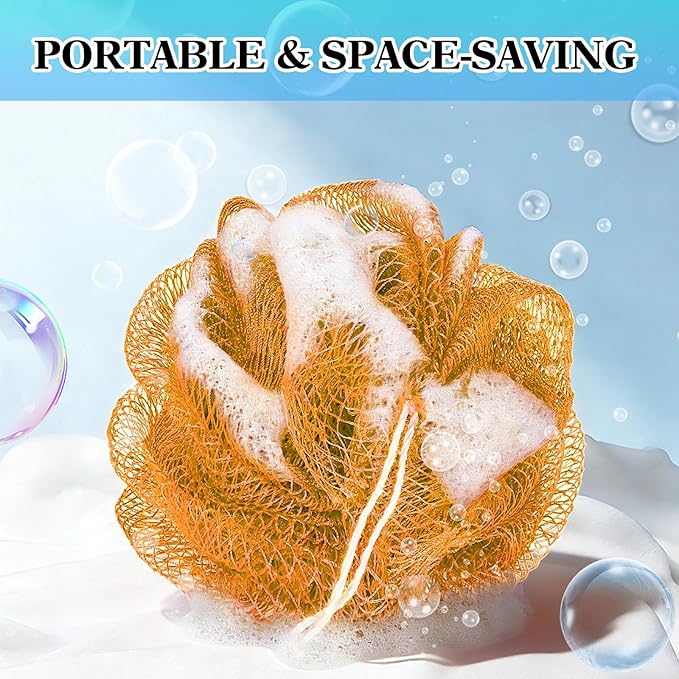 African Net Sponge Authentic Exfoliating Body Scrubber for Shower & Bath, Deep Cleansing Lather for Dead Skin Removal, Back Scrubber Gift for Women & Men（Orange）