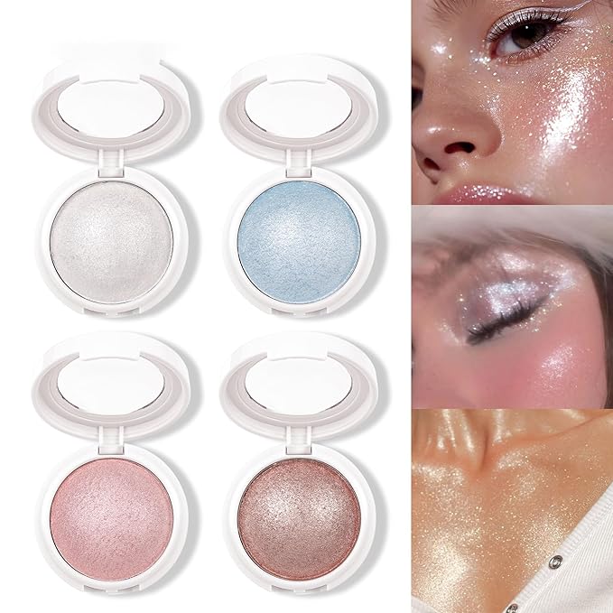 Brown Chromatic Highlighter, Face Glitter Starlight Radiance Chromatic Highlighter, Long Lasting High Pigmented Waterproof Multi-function Glitter Eyeshadow Rainbow Face Paint, #04