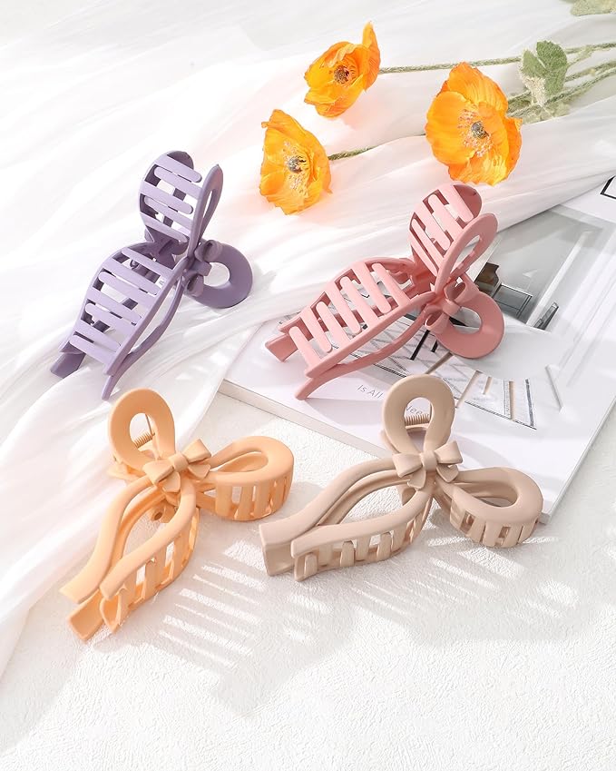 4 PCS Bow Hair Clips for Women Bow Claw Clip 5" Extra Large Hair Claw Clips for Thick and Long Hair Cute Bows Big Clip Mother’s Day Gift for Mom