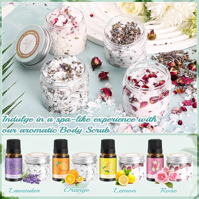JUYRLE Body Scrub Making Kit- Make Your Own Salt Body Scrub with Almond Oil, Essential Oils, Moisturizing and Exfoliating Dry Skin Hand Foot DIY Organic Body Scrubs Gifts For Women & Men