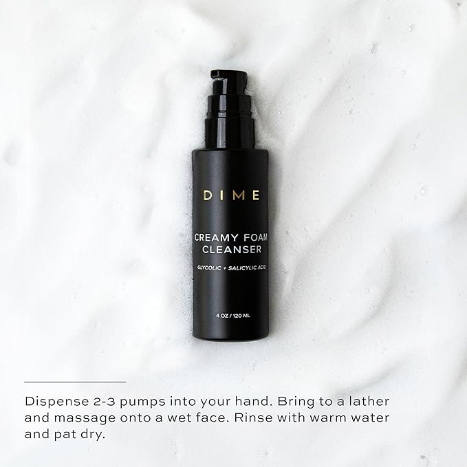 DIME Beauty Creamy Foam Cleanser - Daily Foaming Face Wash with Salicylic Acid & Glycolic Acid - Gentle Exfoliating Cleanser for Acne-Prone & Oily Skin, Vegan, Cruelty-Free, 4 oz / 120 ml