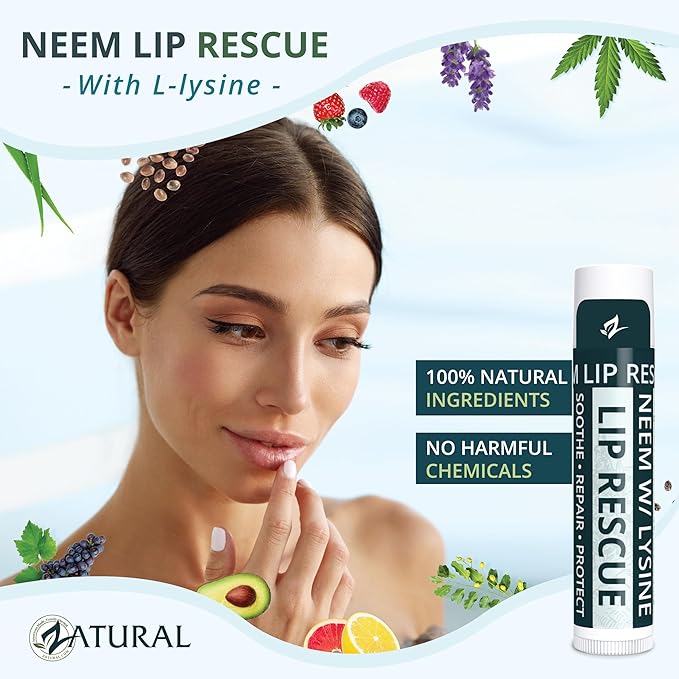Zatural Neem Lip Balm with L-Lysine | Daily Conditioning Lip Moisturizer with Botanical Oils & Natural Waxes | Softening Lip Care (3 Tubes)