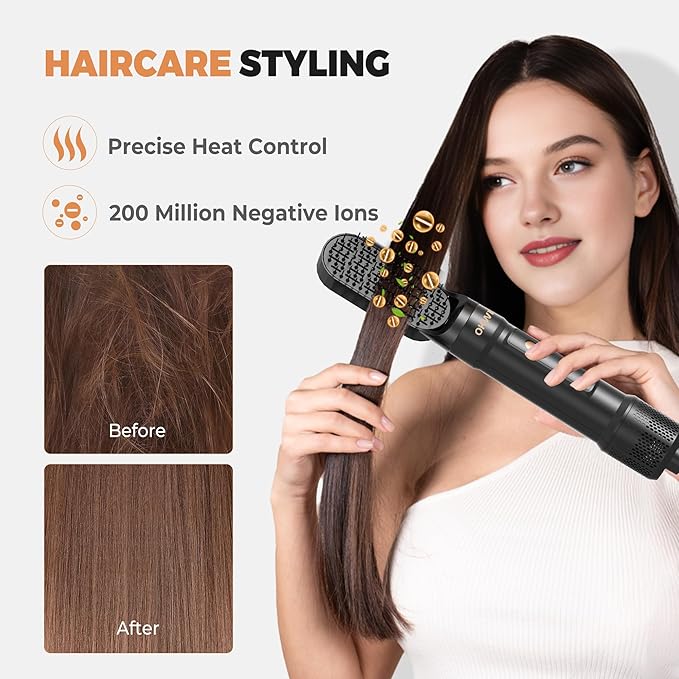 6 in ONE Blow Dryer Brush,Air Curling Iron Round Brush Blow Dryer 800W,Ionic Hair Dryer Brush for Women, Hot Air Brush Hair Styling Tools 100-120V