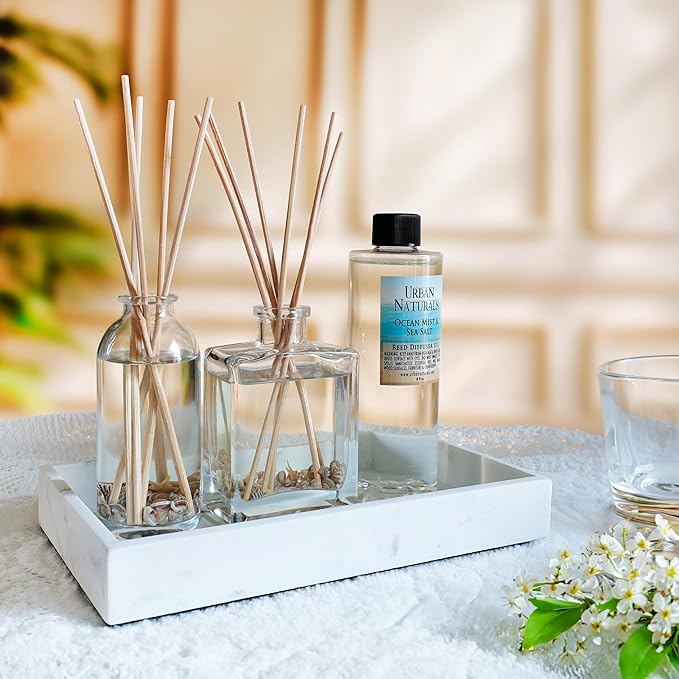Urban Naturals Leather Mahogany Reed Diffuser Oil Set with Reed Sticks – Masculine Blend of Smoky Bergamot, Leather, Spice, Amber and Wood - Made in The USA