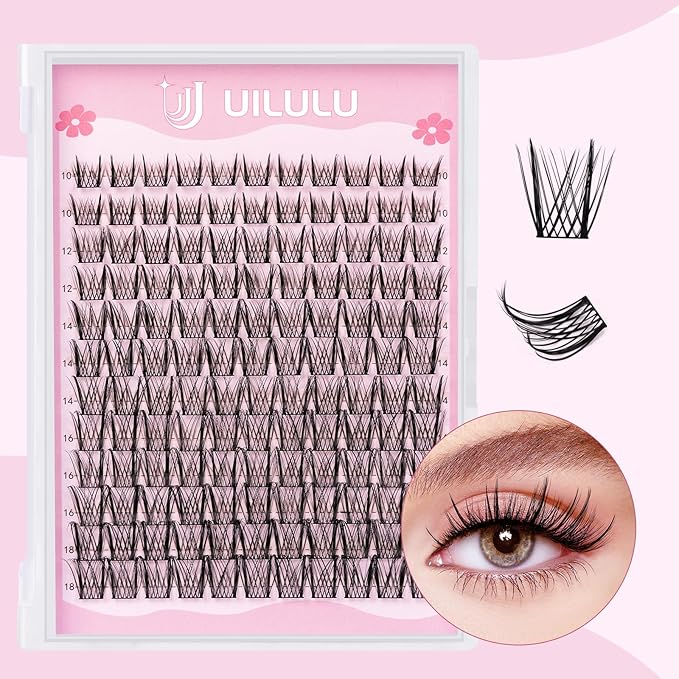 Uilulu Lash Clusters 10-18mm Wispy Lash Clusters D Curl False Eyelash Clusters DIY Eyelash Extensions Individual Cluster Lashes (U09 Lashes Only)