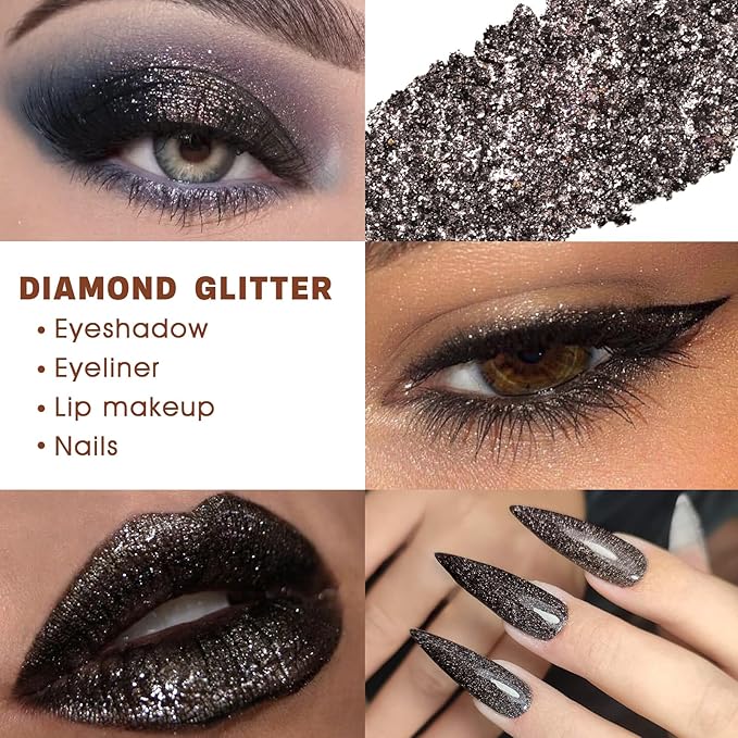 Afflano Multichrome Black Glitter Eyeshadow, Single Shimmery Black Eye Shadow Iridescent Sparkly, Smokey Goth Metallic Eye Makeup Pigmented, Waterproof Vegan Formula Monochrome Eyeshadow for Party