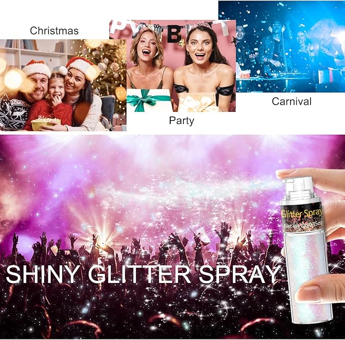 Hair and Body Glitter Spray, Glitter Hairspray Dry Powder Makeup for Clothes, Festival Rave Prom Loose Sparkle Powder,Holographic Ultra Fine Resin Glitters for Crafts (Mermaid)