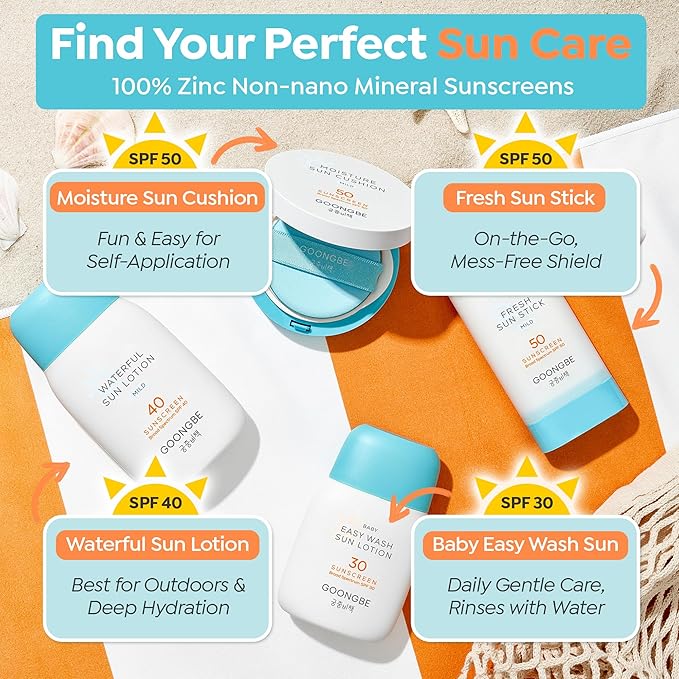 GOONGBE Fresh Sun Stick Mild SPF 50 - No White Cast Zinc Oxide Mineral Sunscreen Stick Balm - Non Greasy Soft Matte Finish - Travel Friendly for Babies, Kids & Adults - Vegan, Reef-Safe, 0.49oz.