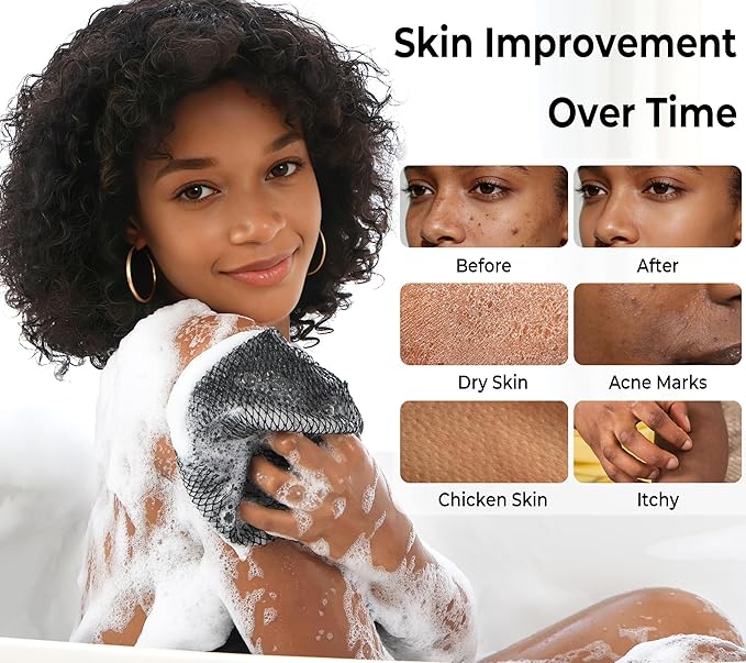 Authentic African Net Sponge - 2 Pieces Exfoliating Body Scrubber Bath Sponge - Back Scrub Washcloth for Shower - Face & Skin Care & Body Exfoliator Bathroom Essentials for Women