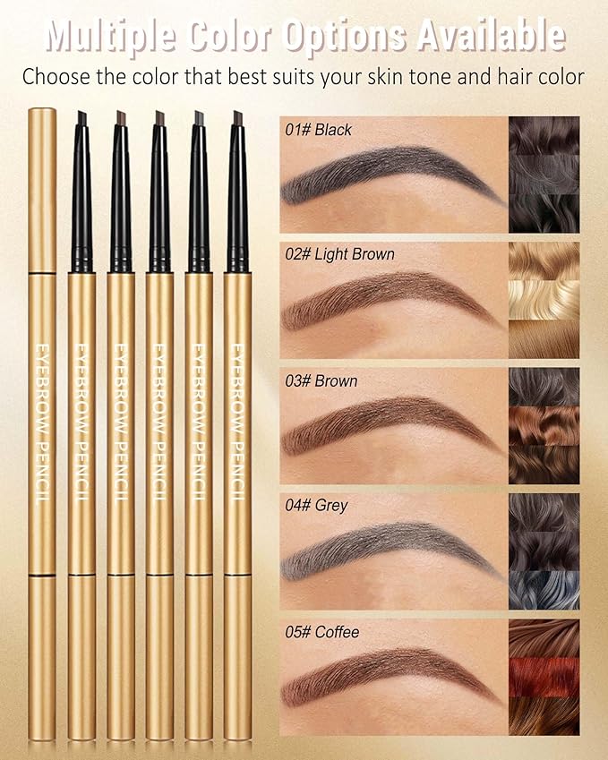 Eyebrow Pencil, 12Pcs Grey Ultra-Fine Retractable Eye Brow Pencil,Long-Lasting Waterproof Eyebrow Tint Pen Kit for Define Shape and Fill Brow,Women's Day Eye Makeup Gift Set for Women Girl-04 Gray