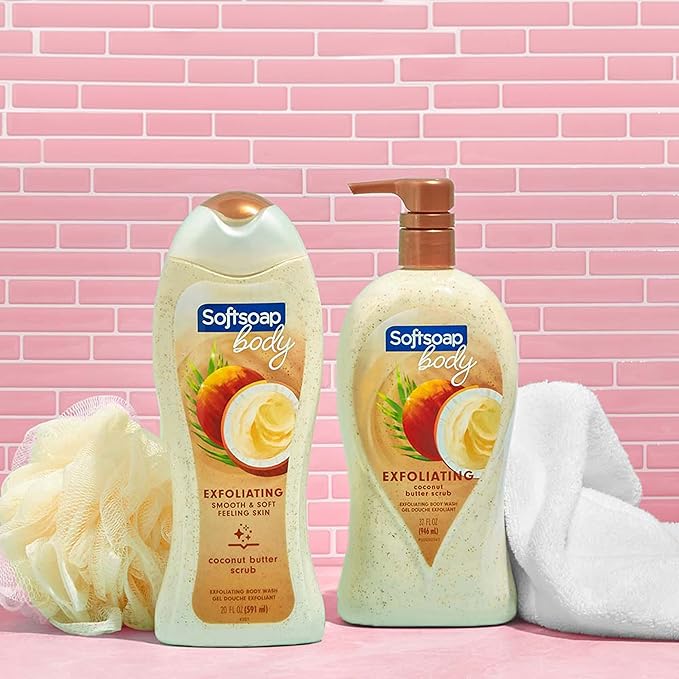 Softsoap Body Wash Pump, Coconut Butter Scrub, Exfoliating Body Wash, WHITE (Package May Vary), 32 Ounce (Pack of 2)