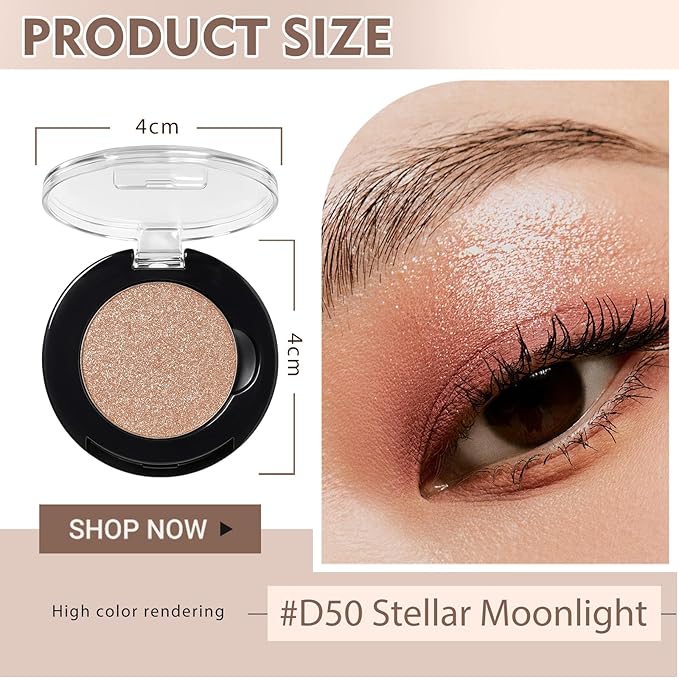 Refillable Eyeshadow Palette - Matte/Glitter/Duo-Chrome Pressed Powder & Cream Formula, Neutral/Shimmer/Smokey Multichrome, Travel-Friendly Iron Pan Refills (Glitter, D50)