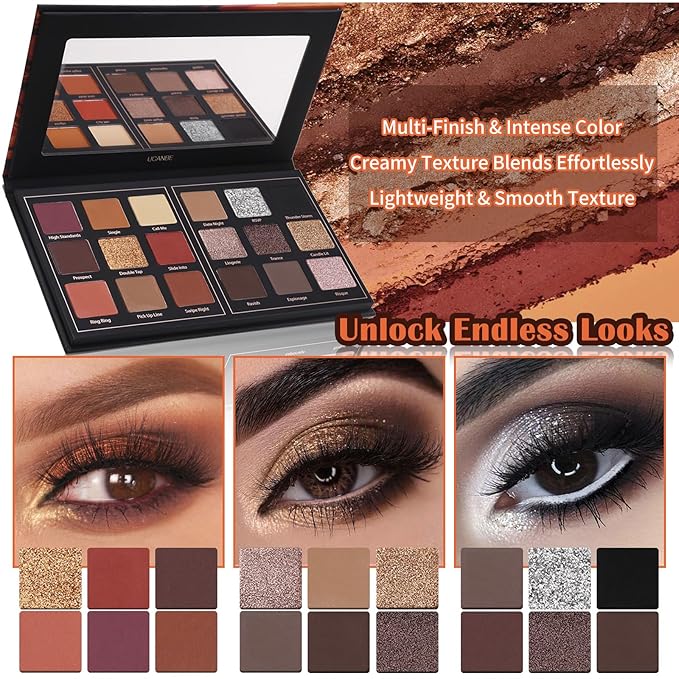 Matte Eyeshadow Palette Pro 18 Colors Pigmented Shimmer Glitter Eye Shadow Palette, Long Lasting Waterproof Dark Smokey Powder Cosmetics Pallet Halloween Valentine Gift Makeup Kit (01# Seductress)