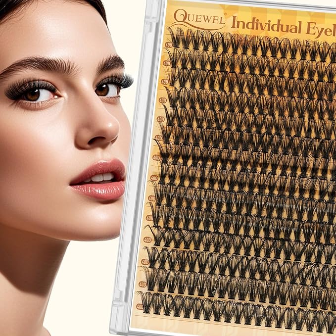 QUEWEL DIY Lash Extension Kit, 280 Pcs Lash Clusters Kit 40D Individual Lashes Eyelash Extension Kit with Lash Bond and Seal Lash Tweezers (LSTZ-40D)