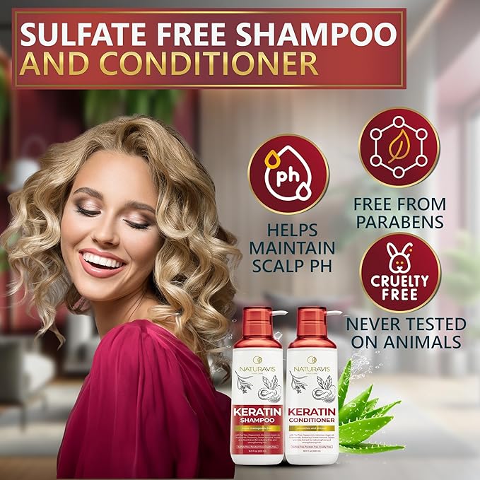 NATURAVIS Keratin Shampoo and Conditioner Set – Sulfate Free, All Hair Types – Women and Men – 16.9 Fl Oz (Pack of 2)