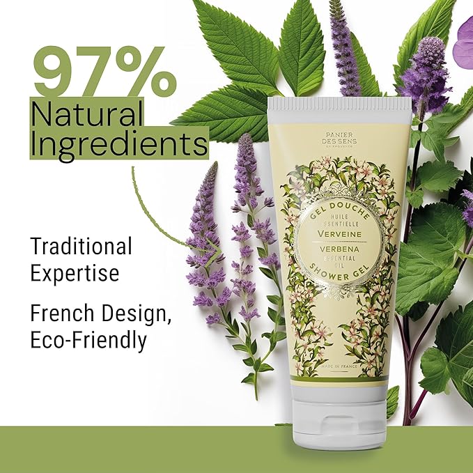 Panier des Sens - Lemon Verbena Moisturizing Body Wash for Women & Men - Gentle Shower Gel - 96% Natural - Normal, Sensitive Skin - Body Care Made in France, SLS Free, Vegan - 6.8 floz