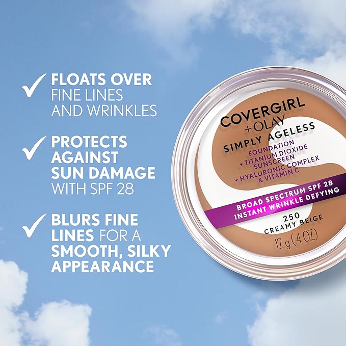 COVERGIRL Simply Ageless Instant Wrinkle Defying Foundation, SPF 28, Hyaluronic Complex & Vitamin C - 260 Classic Tan, Pack of 1