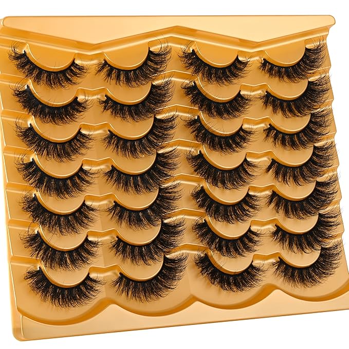 Lashes 18MM False Eyelashes Volume Faux Mink Lashes 14 Pairs Pack Dramatic Fake Eyelashes Wispy Cat-Eye Look Waterproof Strip Lashes That Look Like Extension, by TIMELABS Lashes 14Pairs