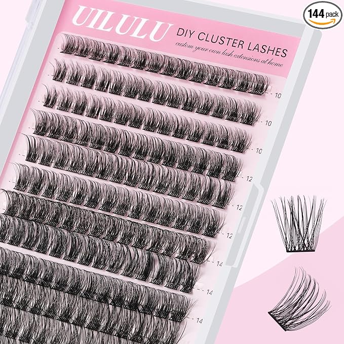 Uilulu Lash Clusters D Curl Clusters Lashes 0.07D 10-16 Mix 144 Eyelashes Individual Lashes Clusters DIY Lash Extensions at Home False Lashes Wide Band Natural Eye Lash Clusters(U11Lashes Only)