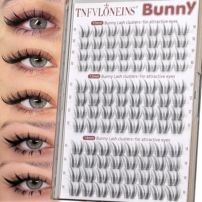 TNFVLONEINS Bunny Lash Clusters Natural Manga Eyelash Clusters 10-12-14mm Wispy Cluster Eyelash Extensions Clear Band Individual Lashes Clusters C Curly Eye Lashes Clusters