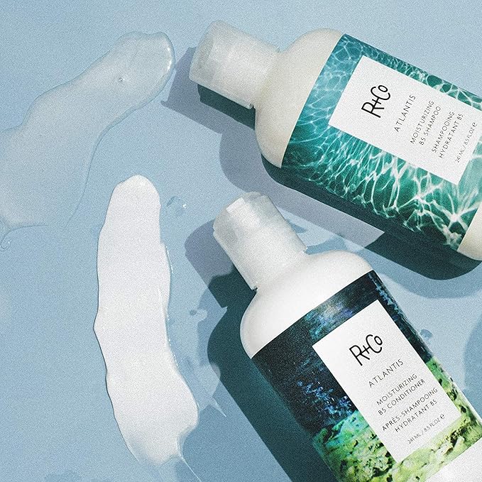 R+Co Atlantis Moisturizing B5 Shampoo and Conditioner Set – Deep Hydration & Repair for Dry, Damaged, Tired Hair – Restores Moisture, Softness & Shine – Vegan & Sulfate-Free – 8.5oz 2PK + Sample