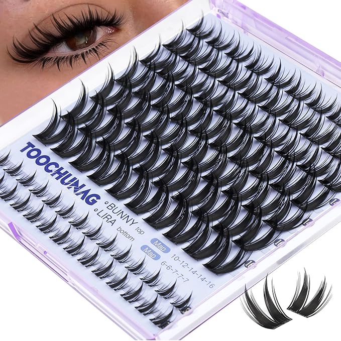TOOCHUNAG Bunny Lash Clusters 10-16mm Natural Manga Eyelash Clusters Fairy Cluster Lashes with 6-7mm Bottom Lashes Camera-Ready Cluster Eyelash Extensions with Clear Band