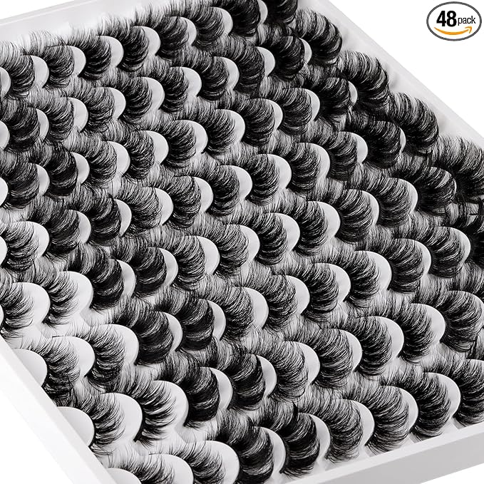 False Eyelashes 48 Pairs 6 Styles Mixed Fake Eye Lashes Bulk Wholesale Dramatic Thick 5D Wispy Strip Faux Mink Eyelashes Multipack