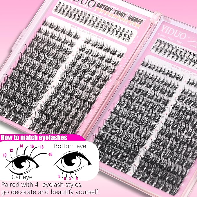 YIDUO Lash Clusters Kit 2 Styles Naturales Spiky Manga Clusters Lashes Extensions with Bottom Eyelash 368pcs 10-18mm Wispy Individual Lashes Kit with Bond and Seal|Tweezers|Removers|Lash Brush