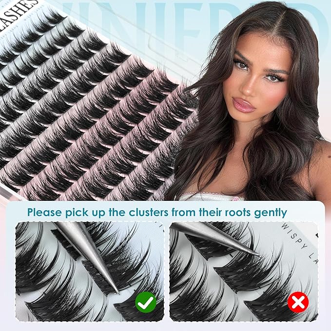 Natural Lash Clusters 3D Wispy Cluster Eyelash Extensions Fluffy Eyelash Clusters Light Volume Lash Extensions DIY 10-16mm Eyelashes Thin Band Hyrid Individual Lashes by Winifred