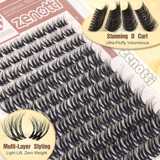Downy Lash Clusters Fluffy Volume Eyelash Clusters Wispy Cluster Eyelash Extensions Flaunt Mink Lash Extensions with Invisible Band D Curly Individual Lashes 8-16mm DIY Lashes for Flawless Look