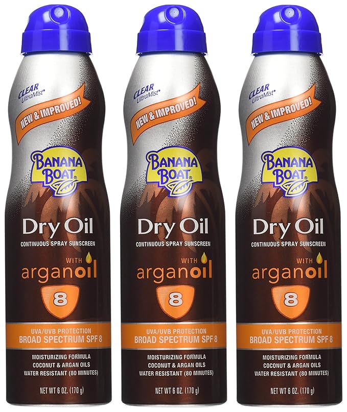 Banana Boat Dry Oil Tanning Spray Sunscreen SPF 8, 6oz | Sun Tanning Oil with SPF 8 Sunscreen, Oxybenzone-Free, 6oz (Pack of 3)