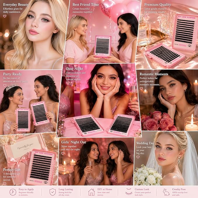 Lash Clusters 80D 100D Eyelash Clusters Volume Thick 10-18mm D Curl Soft Individual DIY Lash Extensions Fluffy Wispy Lightweight Reusable Natural Look at Home for Beginners(518 Pcs)
