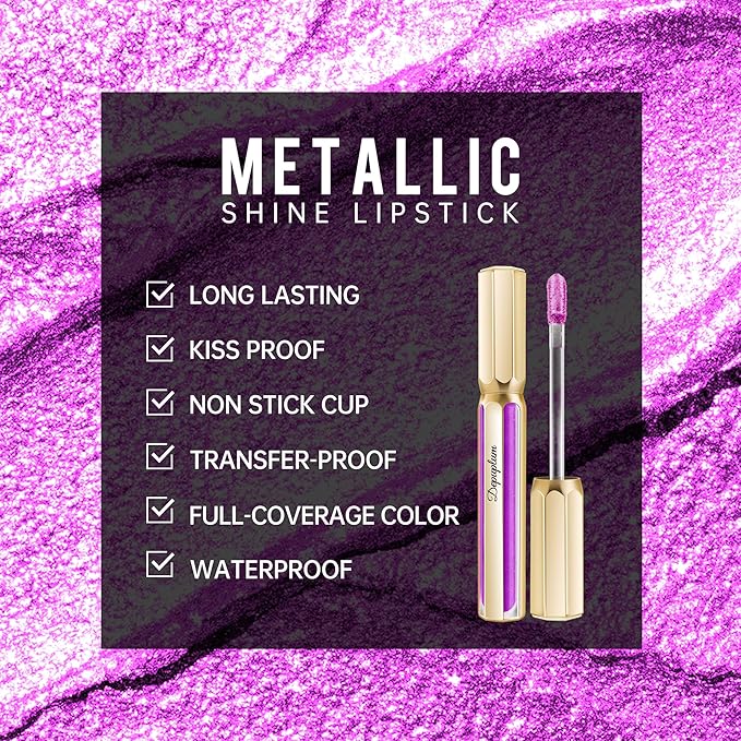 Depuplum Purple Lipsticks for Women Metallic Lipstick Long Lasting Shimmer Lip Gloss Metal Shine Glitter Waterproof Lipsticks Full Coverage Lip Color for Mother's Day,DP102 Piggy